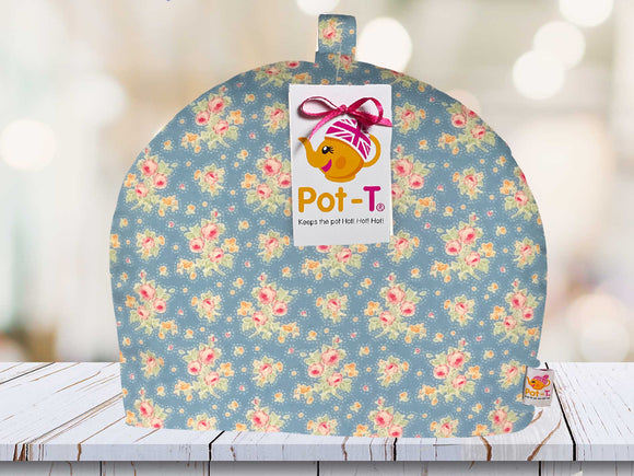 Pot-T INSULATED Tea Cosy Cozy in Summer Bloom Blue Floral in Maxi size