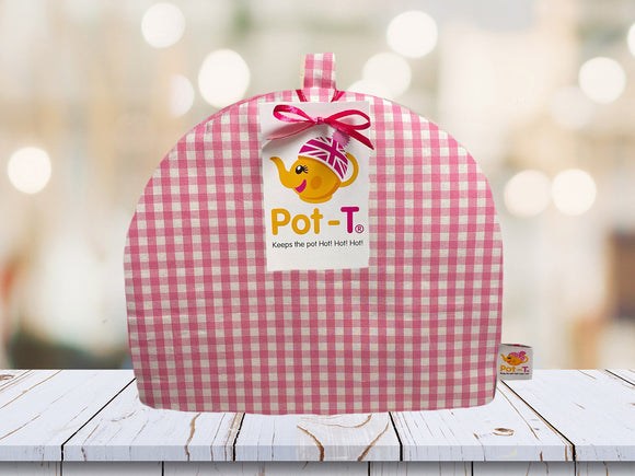 Pot-T Insulated Tea Cosy Cozy in Pink Gingham  in Standard size