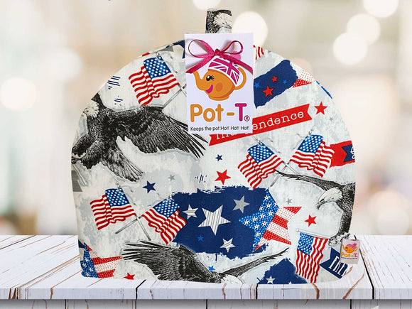 Pot-T INSULATED Large Tea Cosy Cozy in America Brave and Free in Maxi size