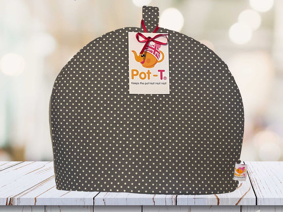 Pot-T INSULATED Large Tea Cosy Cozy in Silver Grey Polka in Maxi size