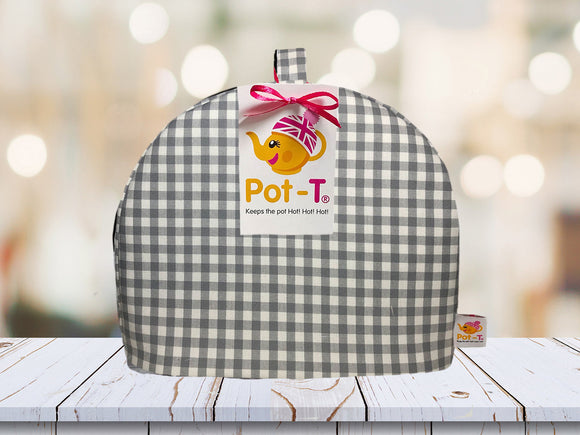 Pot-T INSULATED Tea Cosy Cozy in Gingham Prints Grey Gingham in Standard size