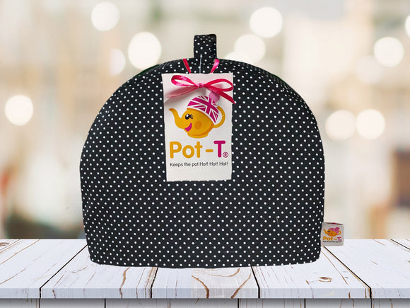 Pot-T INSULATED Tea Cosy Cozy in Black Polka in Standard size
