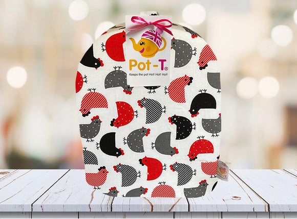 Pot-T INSULATED Coffee Cosy Cozy in Black and red chickens in Cafetiere size