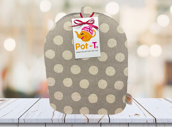 Pot-T Handmade UK INSULATED Cafetiere Cosy  Linen Neutral Spot