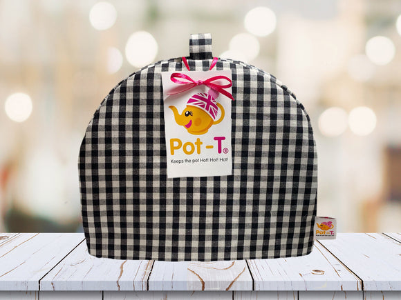 Pot-T Insulated Tea Cosy Cozy in Black Gingham  in Standard size