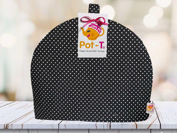 Pot-T INSULATED Tea Cosy Cozy in Black Polka in Maxi size