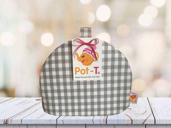 Pot-T INSULATED Tea Cosy Cozy in Gingham Prints Grey Gingham, in Mini size